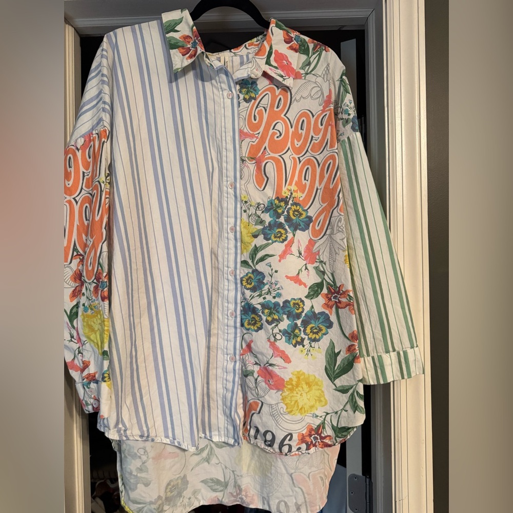 Anthropologie Blue and Yellow Patterned Shirt